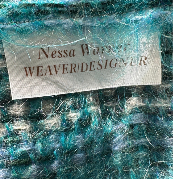 NESSA WARNER teal Handwoven Wool Open front Shrug Sweater Jacket One Size - Picture 3 of 16